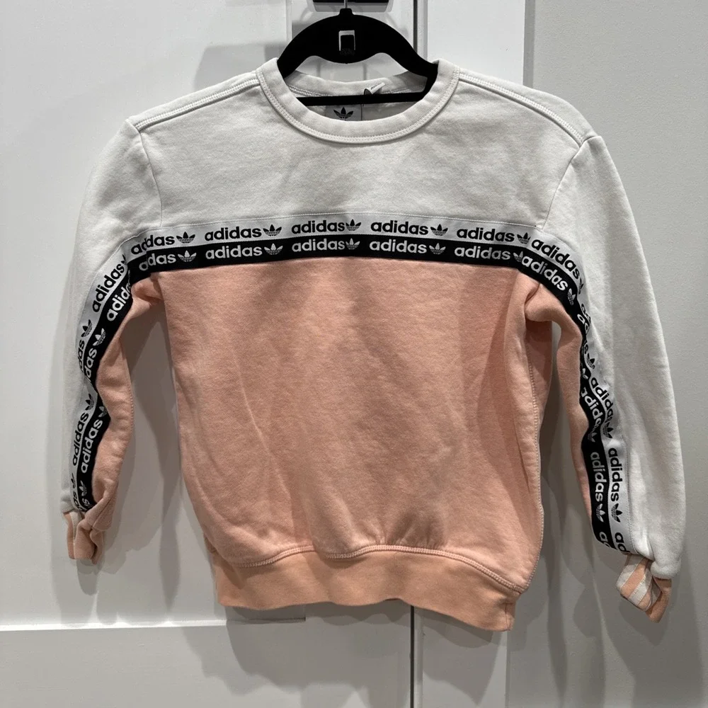 Adidas Originals Crew Sweatshirt Black Pink White Unisex Sz S Streetwear Relaxed